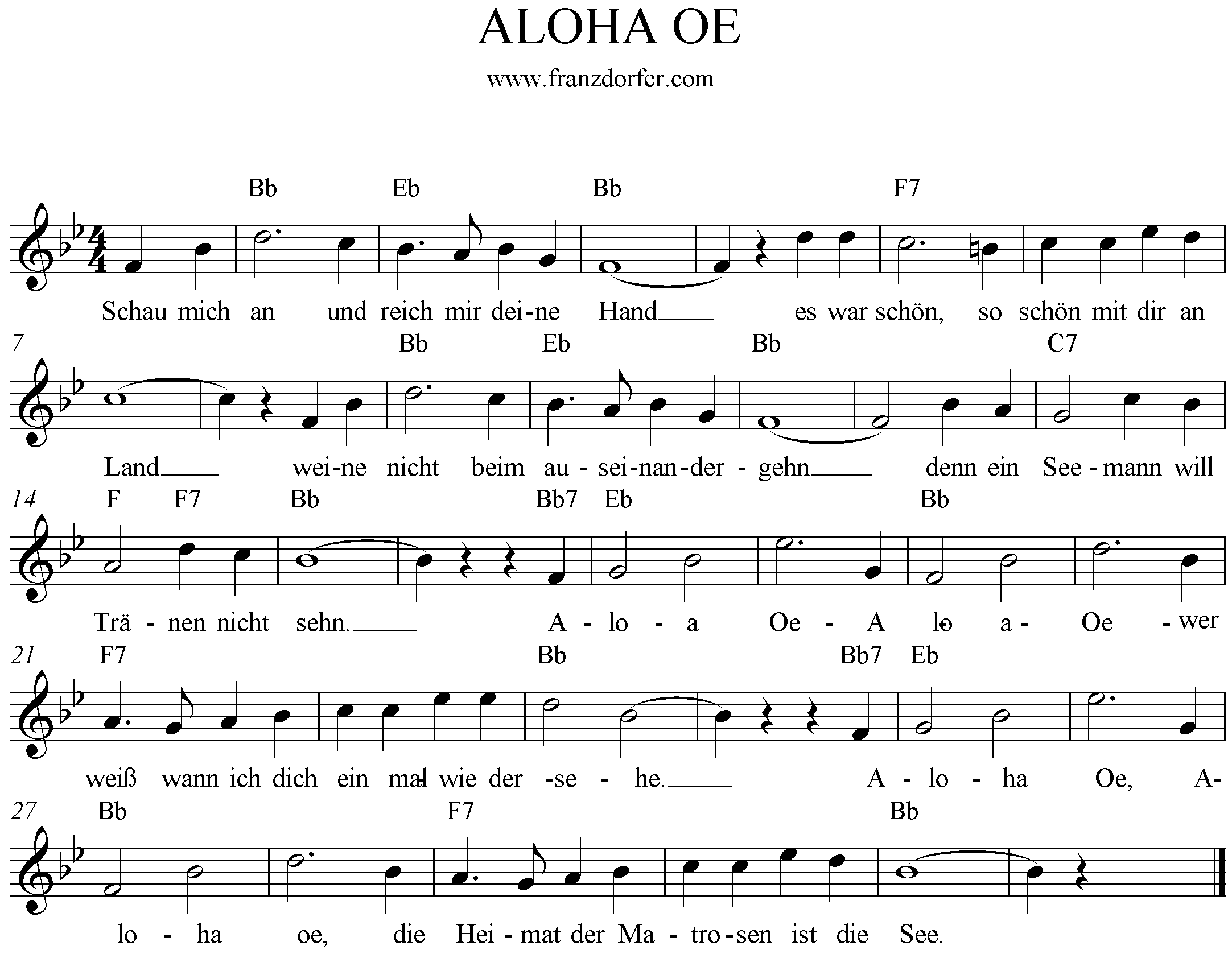Noten Aloha oe - sheetmusic